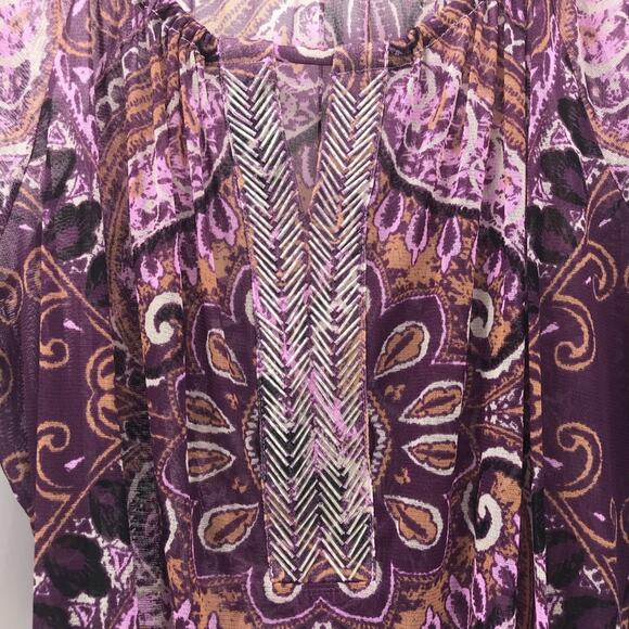 INC International Concepts Top Womens Medium Beaded Purple Paisley Semi Sheer - Picture 3 of 11